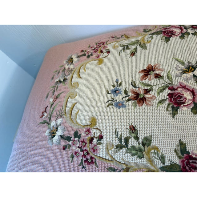 Vintage French Provincial Pink Needlepoint Vanity Bench For Sale - Image 9 of 12