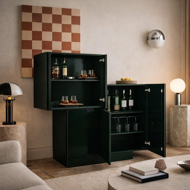 Late 20th Century Large Postmodern Oxblood Lacquer Bar or Media Cabinet, 60 In. For Sale - Image 11 of 16