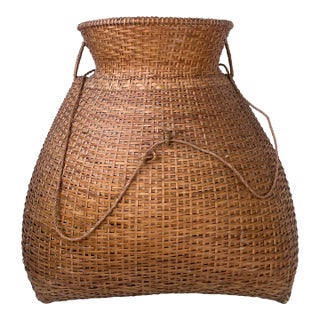 Monumental Vintage Asian Fish Trap Basket Large Handwoven Wicker Creel Sculptural Organic Modern Decor For Sale