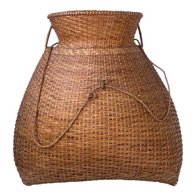 Monumental Vintage Asian Fish Trap Basket Large Handwoven Wicker Creel Sculptural Organic Modern Decor For Sale