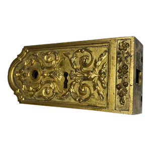 Rare Antique French Gilt Bronze Door Lock Hardware Salvage Ornate Victorian