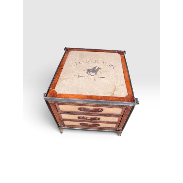 1990s Charleston Polo Campaign Style Three-Drawer Side Table With Glass Top. For Sale In West Palm - Image 6 of 11