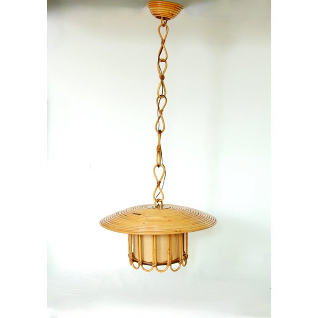 Tan Mid-Century Reed Ceiling Lamp, Italy, 1970s For Sale - Image 8 of 9