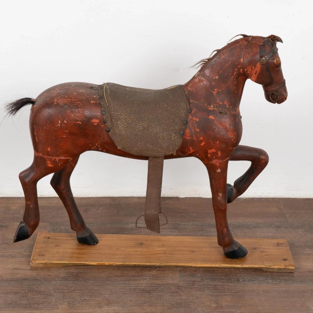 Original Red Painted Carved Wooden Horse, Sweden Circa 1890 For Sale - Image 10 of 10