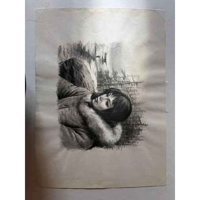 Charles Burki, Woman in Fur Collar Winter Portrait Illustration, 1955, Paper For Sale - Image 4 of 10