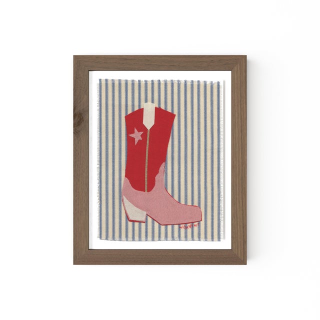Polly the Cowboy Boot by Willa Heart in Walnut Frame, Mini Art Print For Sale