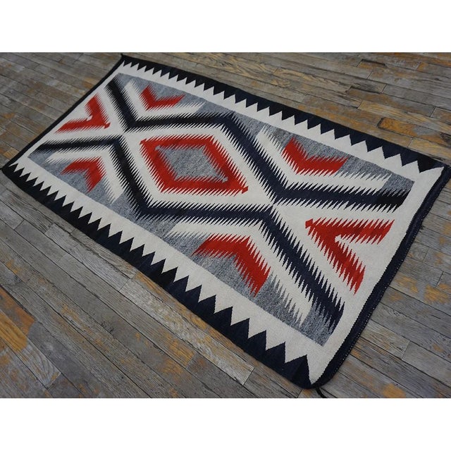 1930s Small Classic Native American Geometric Antique Navajo Flat Weave Rug For Sale - Image 10 of 11