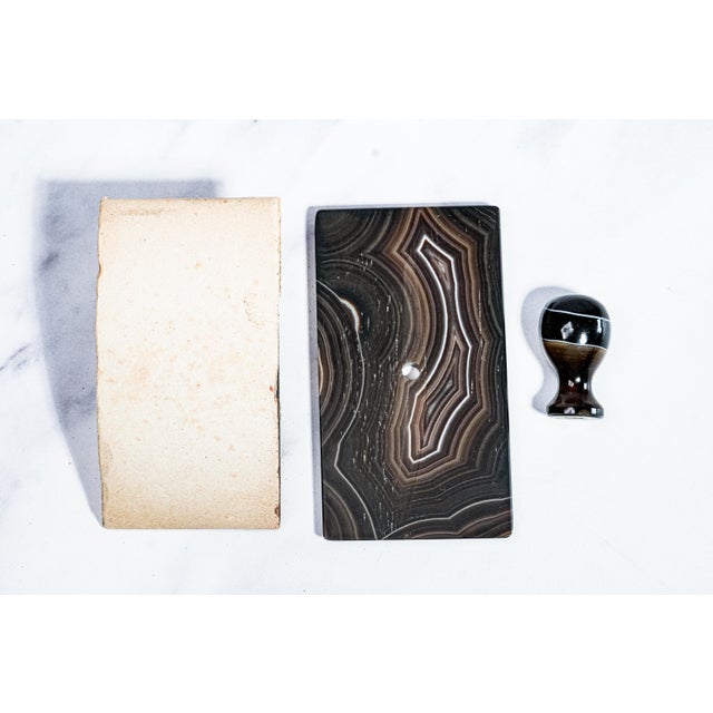 Mesmerizing Antique Victorian Polished Agate Stone Desk Ink Blotter For Sale - Image 9 of 13