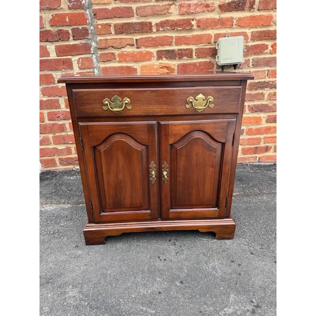 Henkel Harris Cherry Single Drawer Side Cabinet/ Nightstand. Solid wood frame, brass hardware, dovetail joint construction...