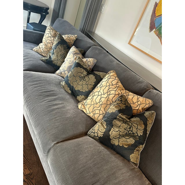 Set of 6 Designer Silk Upholstered Down Filled Decorative Pillows For Sale - Image 4 of 6