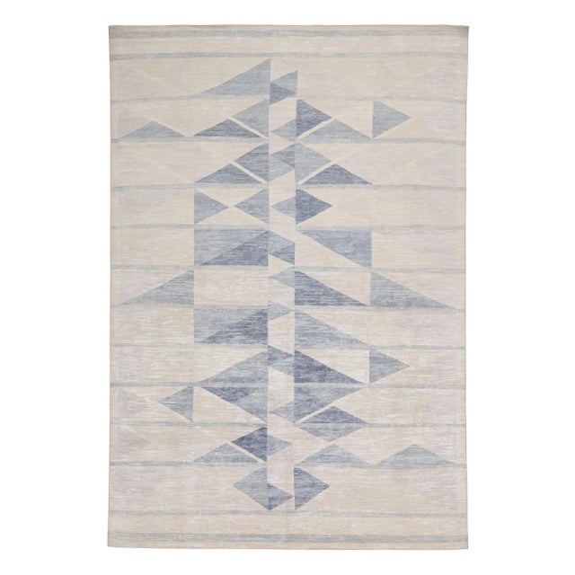 Blue 2010s Rug & Kilim’s Scandinavian-Style Rug With Ivory & Blue Geometric Patterns For Sale - Image 8 of 8
