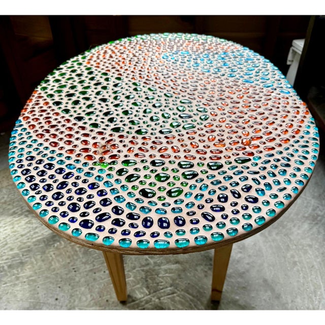 Orange 1967 Signed Psychedelic Glass Mosaic Coffee Table Studio Craft Folk Art For Sale - Image 8 of 14