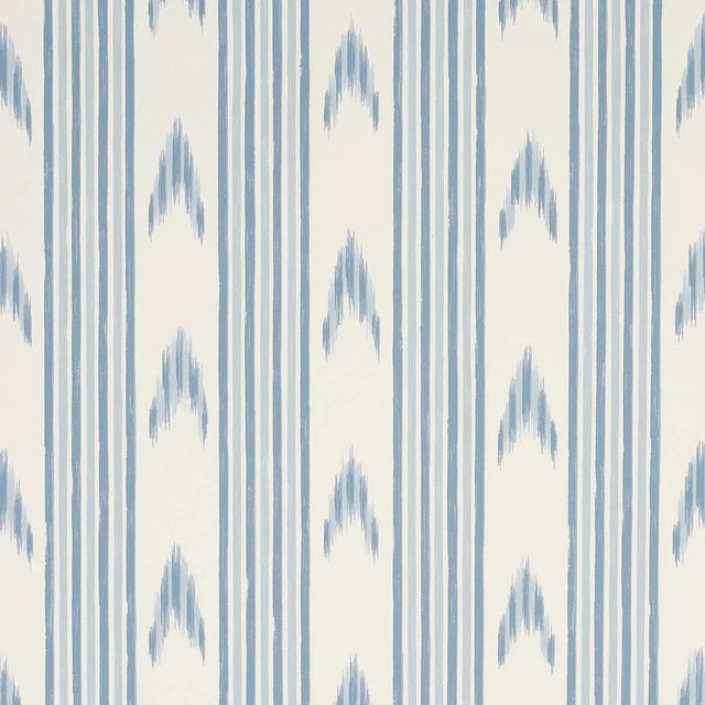 Sample - Schumacher x Mark D. Sikes Santa Barbara Ikat Wallpaper in China Blue For Sale