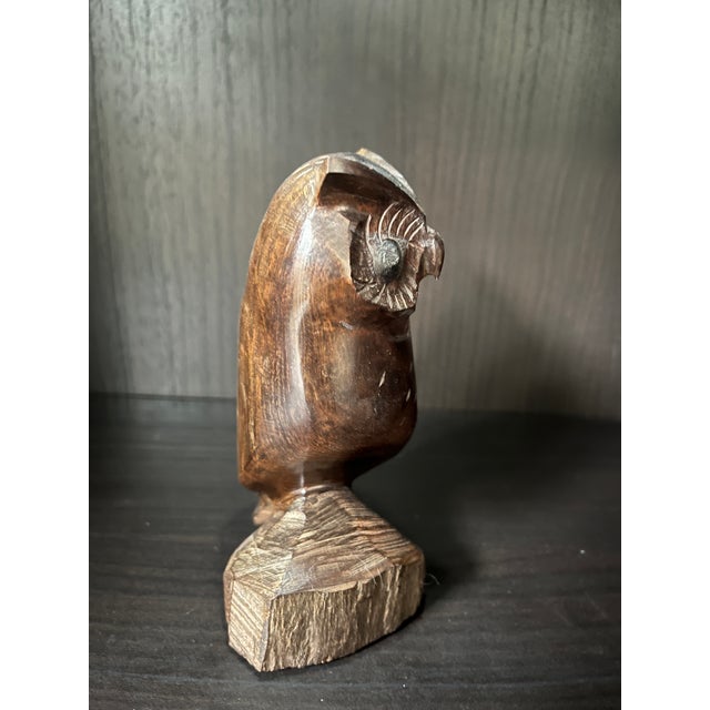 Oxblood Red 1970s Wooden Wise Owl Statue Carved From a Single Piece of Ironwood For Sale - Image 8 of 8