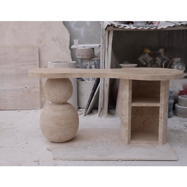 Stone Sculptural Travertine Desk with Open Shelving by My Habitat Design For Sale - Image 7 of 10