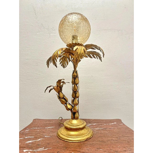 Vintage Palm Tree Table Lamp Hans Kogl with the authentic glass globe. A nature-inspired elegant and timeless lamp with a...