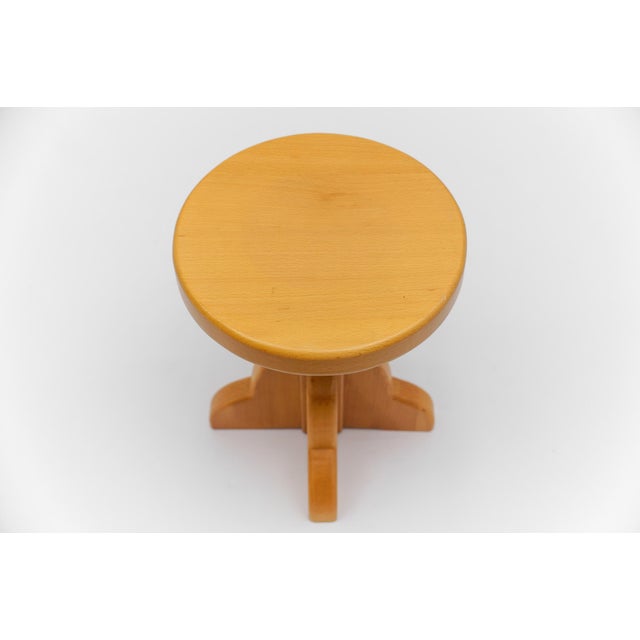 Wood Mid-Century Modern Handmade Beech Stool, France, 1960s For Sale - Image 7 of 13