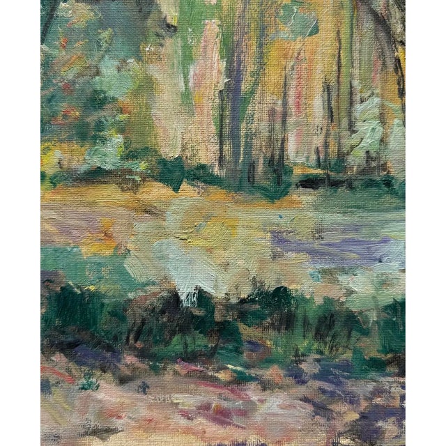 2020s Contemporary Post-Impressionist Oil Painting of Water Scene With Lilies After Monet in Vintage French Frame For Sale - Image 5 of 9