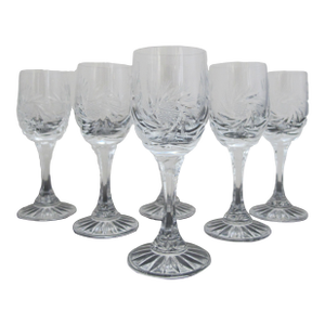 Vintage Octagram Hex Cut Crystal 4 3/4" Aperitif Cordial Glass Stemware Set of 6