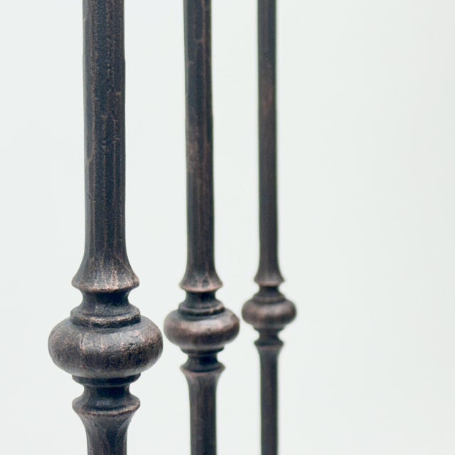 Metal Hand Forged Iron Candelabra Set of 3 (97-117cm) Antique Copper Finish Slender Stem with Lily Cups For Sale - Image 7 of 9