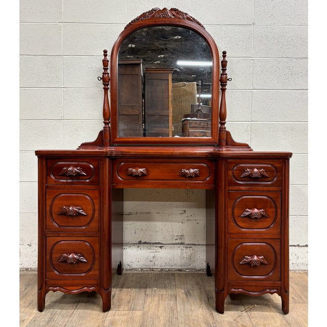 Vintage Davis Cabinet Co Lillian Russell Victorian Style Walnut Vanity Desk For Sale - Image 9 of 16