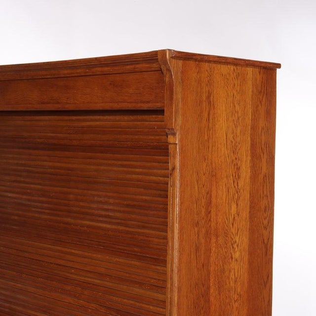 Oversized Antique Oak Roll Front Bookcase Circa 1920 For Sale - Image 4 of 15