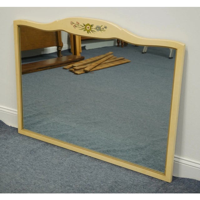 French Country Henredon Furniture Country French Antique White Painted 46" Dresser / Wall Mirror W. Painted Floral Details 1400 For Sale - Image 3 of 7