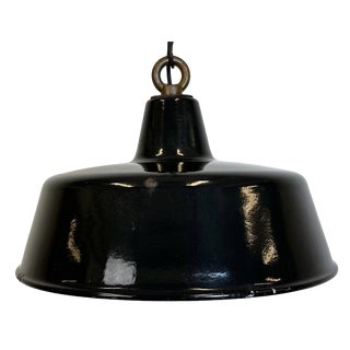 Industrial Black Enamel Pendant Lamp, 1950s For Sale