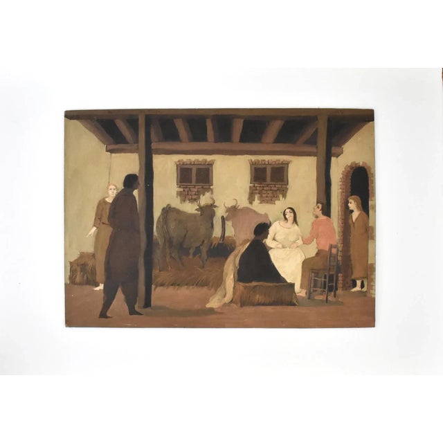 A vintage, mid-century, c. 1970s oil painting by the Italian artist Paola dal Fabbro, featuring a variation of a Mary in...