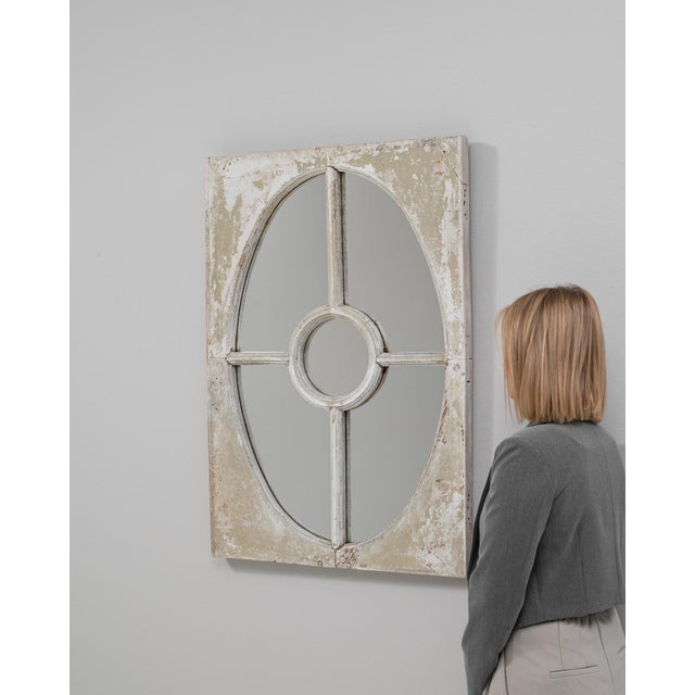French 1900s French Wood White Wall Patinated Mirror For Sale - Image 3 of 18