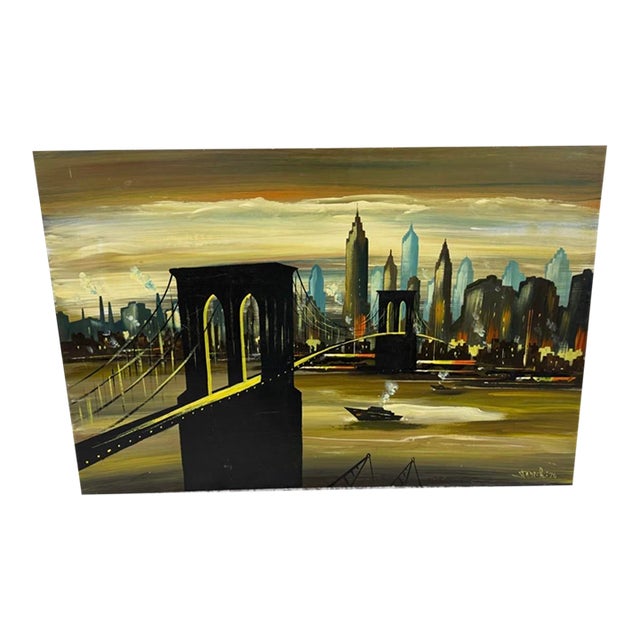 Edgar a Starek Painting Oil on Board Signed 1976 New York City For Sale