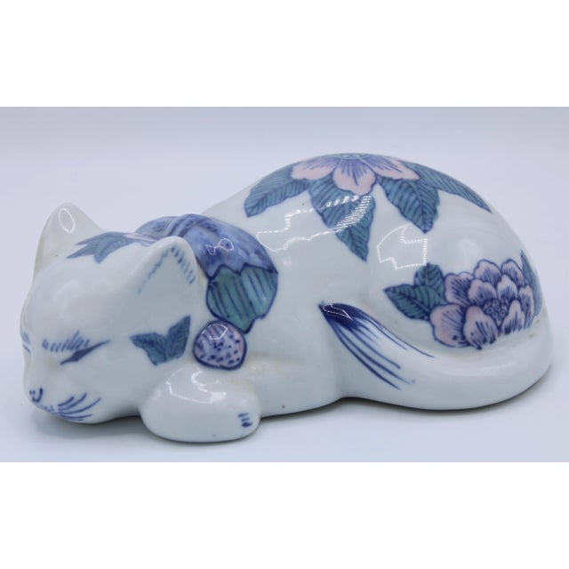 Mid 20th Century Asian Blue and White Ceramic Cat For Sale - Image 9 of 9