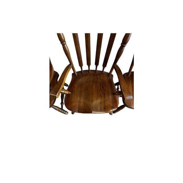 Brown Set of 4 Vintage Colonial Windsor-Style Dining Chairs With Armchairs For Sale - Image 8 of 10