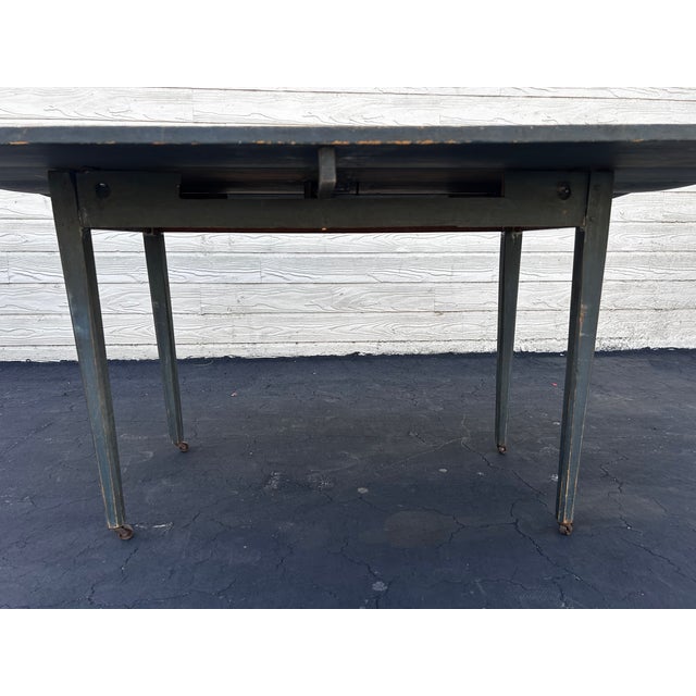 Antique Blue-Painted Drop-Leaf Wood Table For Sale In Los Angeles - Image 6 of 12