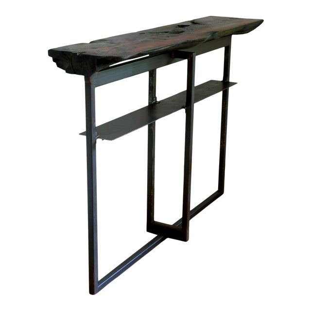 Artisan Made Organic Modern Shou Sugi Ban Long-Leaf Pine Welded Metal Console For Sale