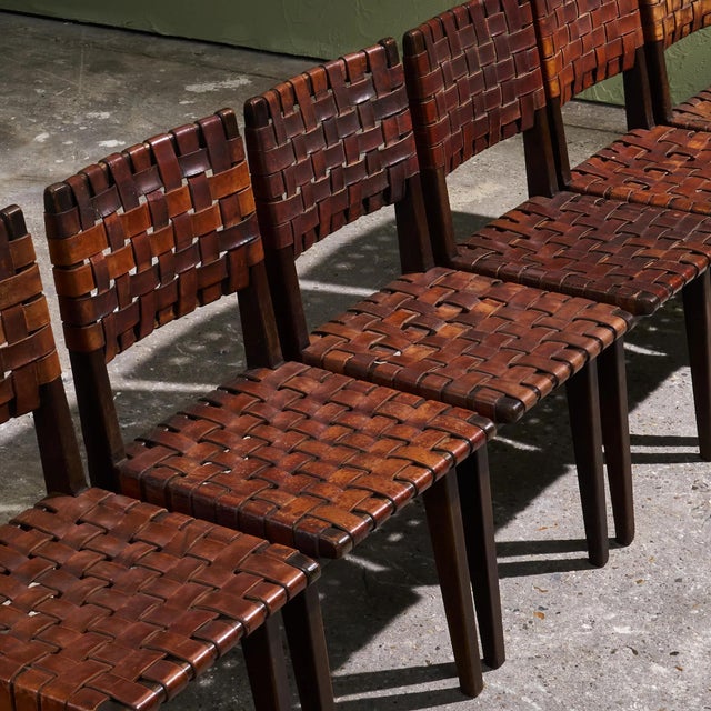 1940s Chairs in Cognac Leather and Stained Oak from Jens Risom, United States, 1940s, Set of 6 For Sale - Image 5 of 14