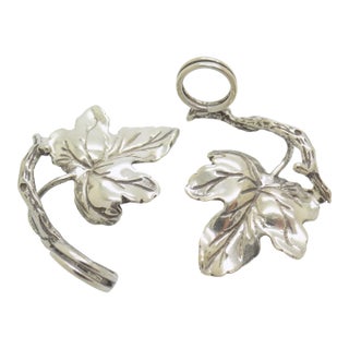 Vintage Italian Handmade Genuine Silver Leaf Shaped Table Place Holders - a Pair For Sale