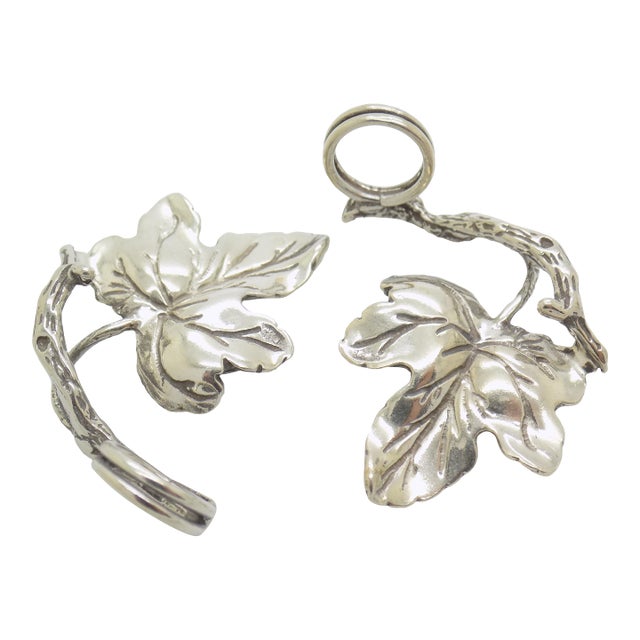 Vintage Italian Handmade Genuine Silver Leaf Shaped Table Place Holders - a Pair For Sale