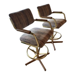 Mid Century Modern Vintage Chromcraft Wood & Brass Stools - a Pair For Sale