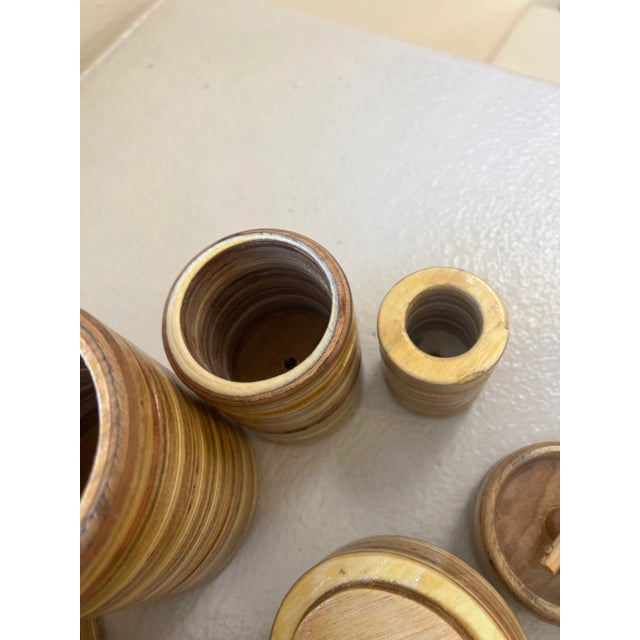 Mid 20th Century Bamboo Storage Bottles Jars Wooden Small Box Containers with Lids- Set of 4 For Sale - Image 9 of 12
