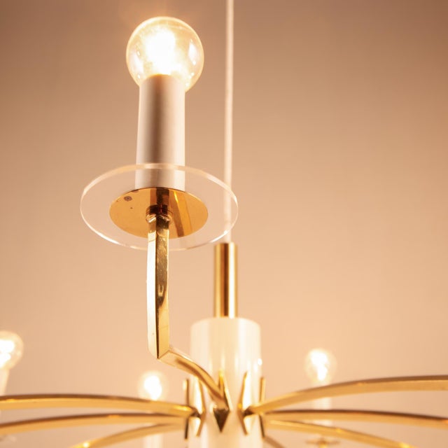 Mid-Century Modern Star-Shaped Chandelier with Brass Arms, 1960s For Sale - Image 10 of 12