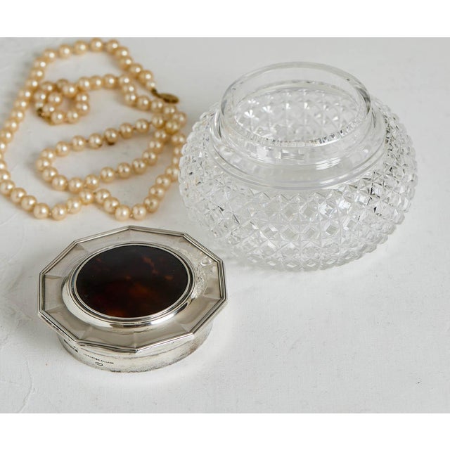 Victorian Antique Mappin & Webb Tortoise, Crystal and Sterling Powder Jar For Sale - Image 3 of 7
