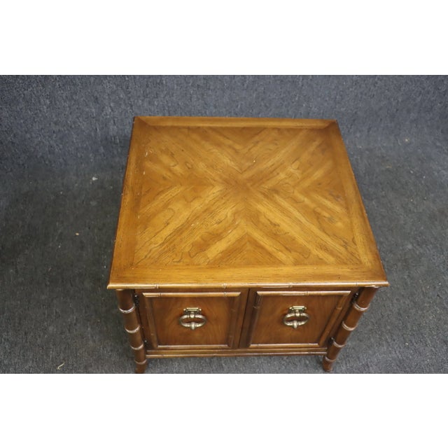 Hollywood Regency Fruitwood Faux Bamboo Side Table For Sale - Image 4 of 7
