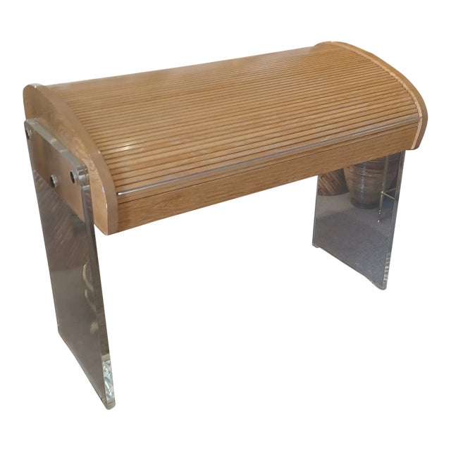 Mid 20th Century Vintage Vladimir Kagan Rolltop Desk With Lucite Legs For Sale