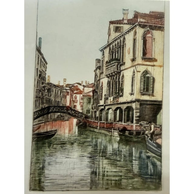 Gold Friedrich Color Engravings of the Venice Canals, Set of Three For Sale - Image 8 of 11