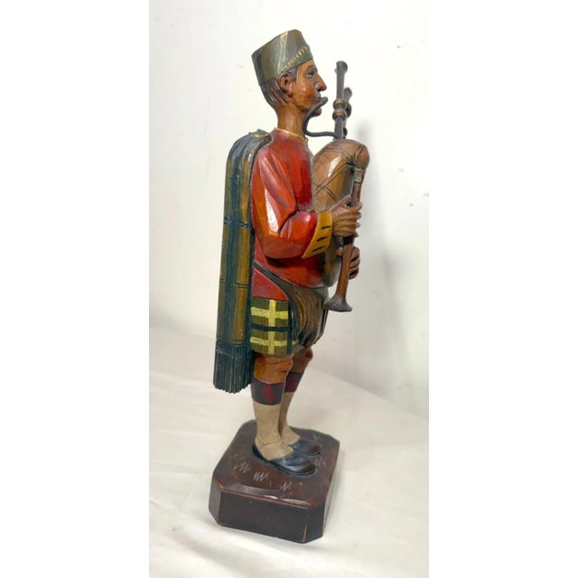 Brown Rare Antique Hand Made Carved Wood German Bagpiper Whistler Sculpture Statue For Sale - Image 8 of 12