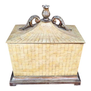 Mid Century Modern Large Heavy Tesselated Bone Decorative Storage Box / Jewelry Casket by Robert Marcius For Sale