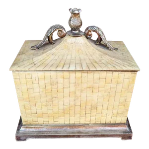 Mid Century Modern Large Heavy Tesselated Bone Decorative Storage Box / Jewelry Casket by Robert Marcius