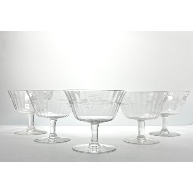 1910s Antique Fostoria “Lotus” 5 Etched Optic Footed Dessert Bowls 5 3/8” Good antique condition. No chips, cracks, or...