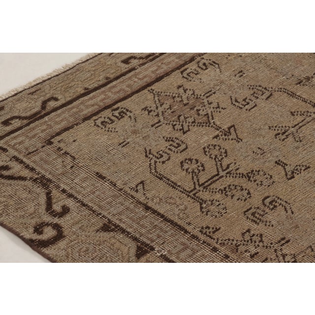 Textile Antique Distressed Khotan Runner With Geometric Motifs in Brown - Rug & Kilim For Sale - Image 7 of 10